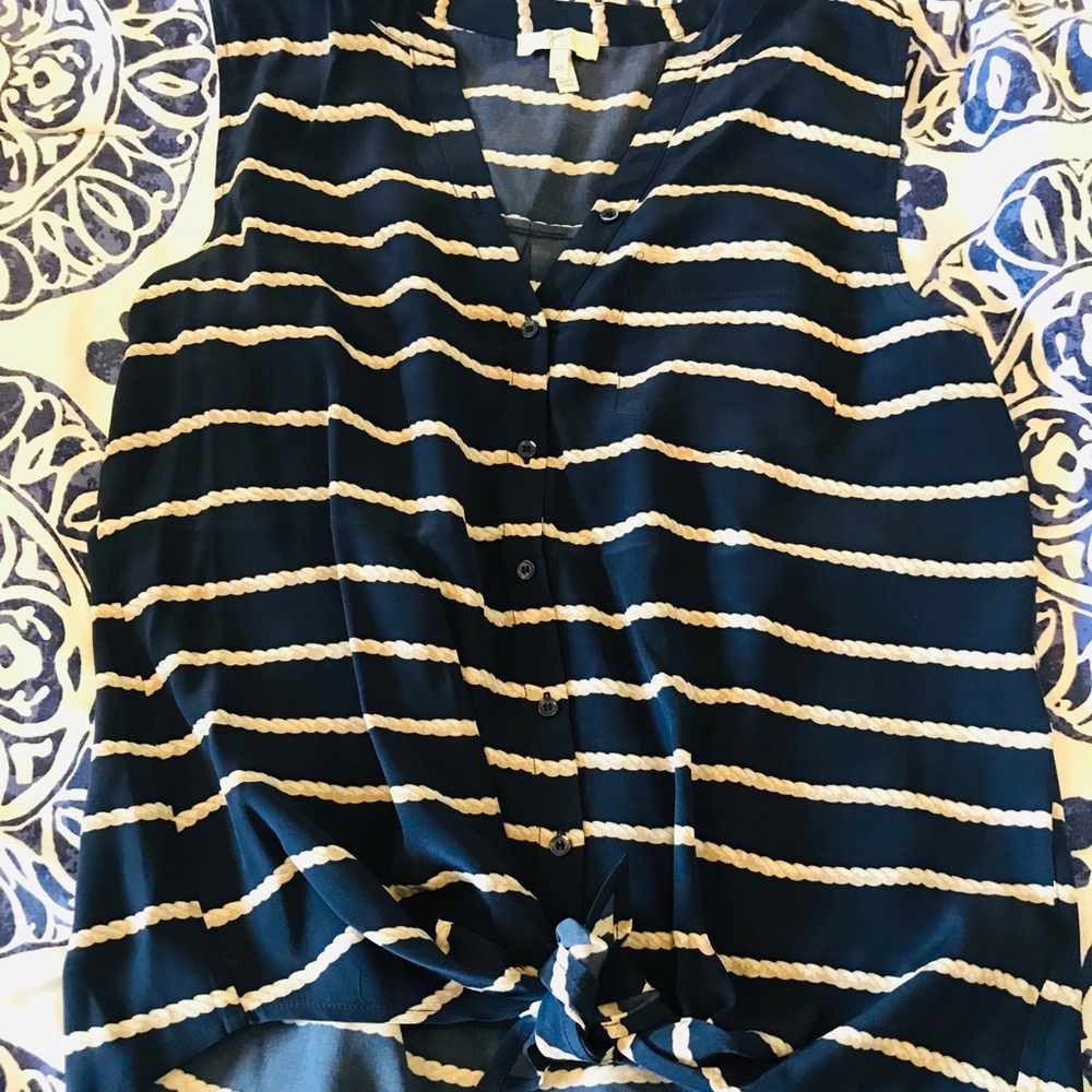 Joie 100%silk nautical tie blouse